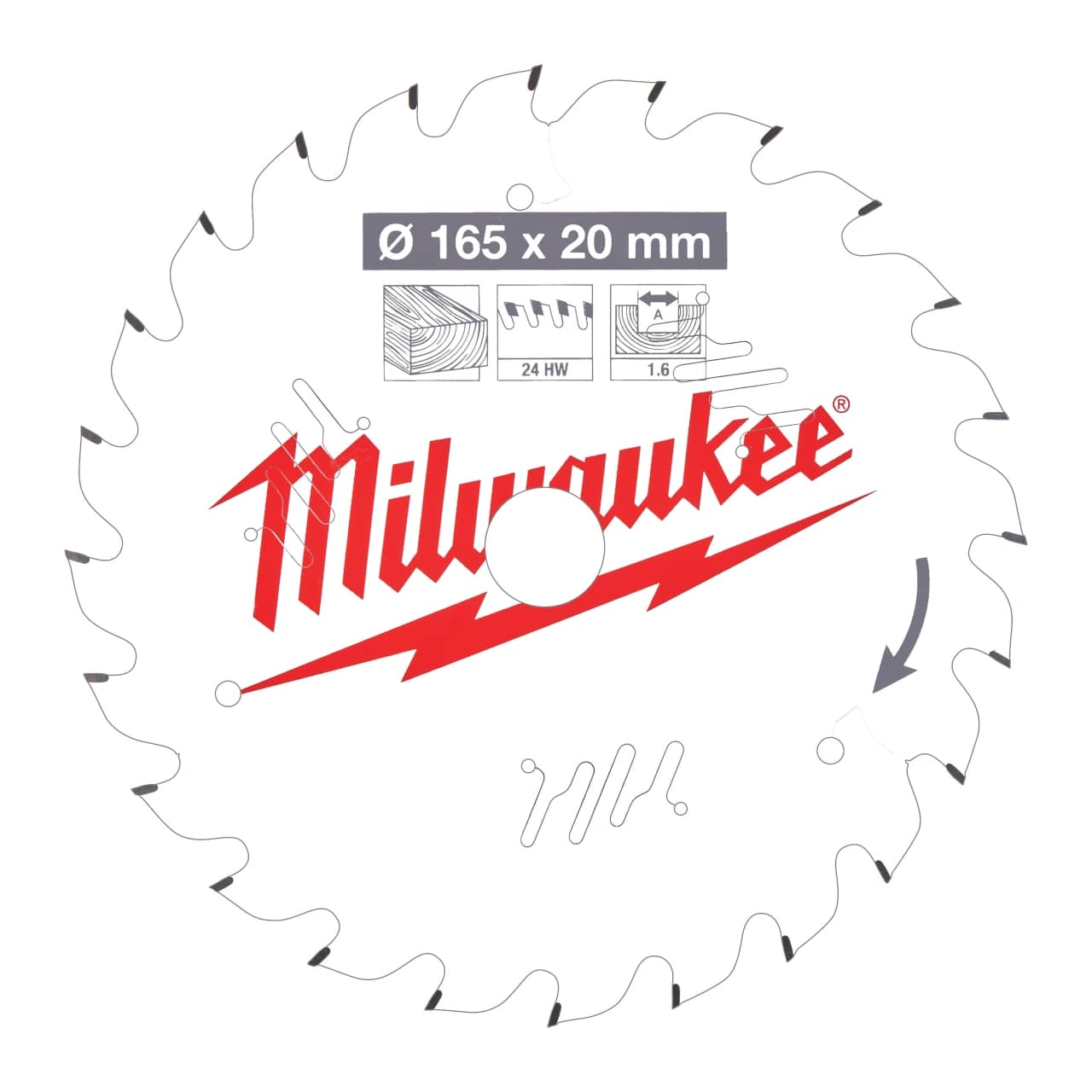 MILWAUKEE 165/20 mm Z24 Wechselzahn Kreissägeblatt Holz für Akku-Handkreissägen