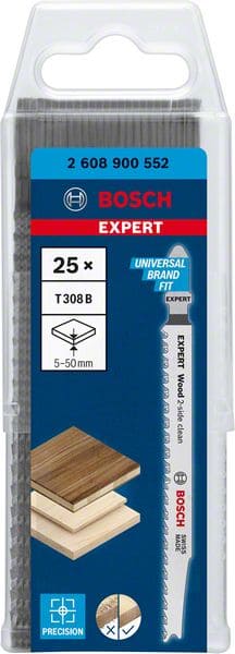 BOSCH EXPERT ‘Wood 2-side clean’ T 308 B Stichsägeblatt, 25 Stück. Für Stichsägen