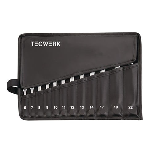 TECWERK Ringmaulschlüsselsatz 12-tlg.SW 6-22mm Form A CV-Stahl in Rolltasche TECWERK