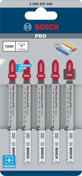 BOSCH Stichsägeblatt T 102 H Clean for PVC, 5er-Pack