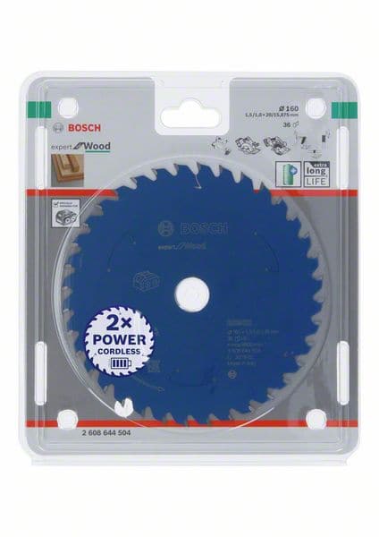 BOSCH Akku-Kreissägeblatt Expert for Wood, 160 x 1,5/1 x 20, 36 Zähne