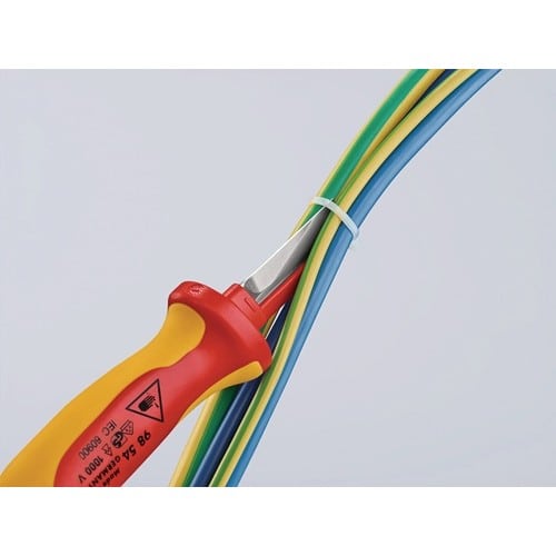 KNIPEX Kabelmesser L.190mm Klingen-L.50mm Klingenrücken m.Ku.-Überzug VDE68g Mehrkompgr