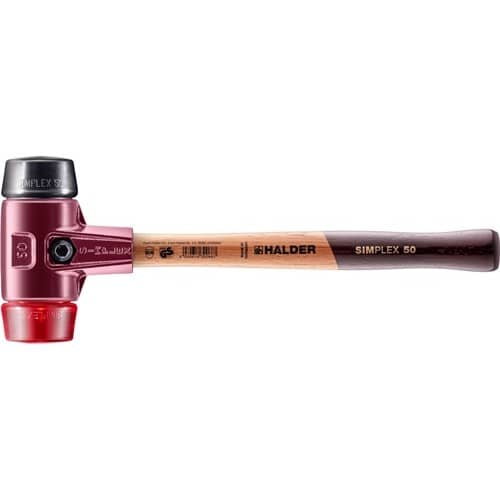 HALDER Schonhammer SIMPLEX L.350mm Kopf-Ø 50mm mittelh./hart HO Gum.schw./Plastik rot