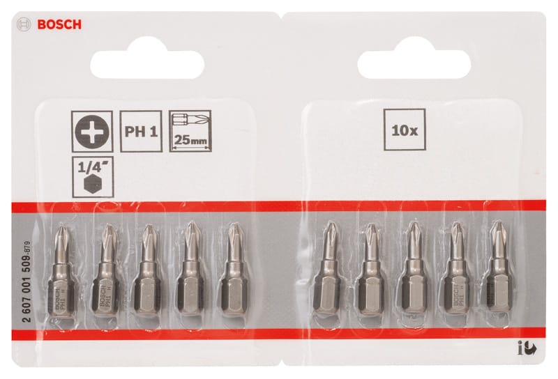 BOSCH Schrauberbit Extra-Hart PH 1, 25 mm, 10er-Pack, Tight Pack