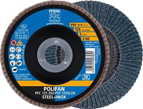 PFERD TOOLS Fächerscheibe POLIFAN Z PSF STEELOX D.125mm K.60 kon.STA/INOX ZK PFERD
