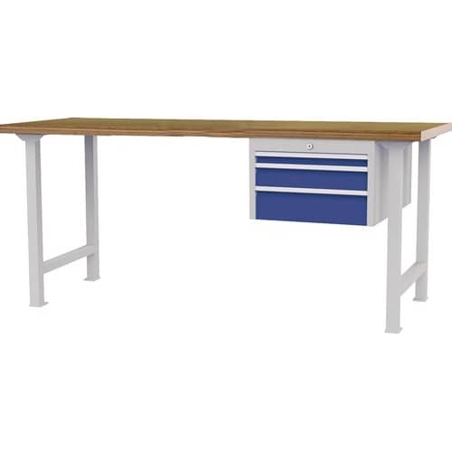 Nordwest Werkbank B2000xT750xH790-1140mm Buche-Multiplex lichtgrau/signalblau 3Schubl.