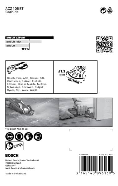 BOSCH EXPERT MultiMaterial Segment Blade (Segmentsägeblatt) ACZ 105 ET Blatt für Multifunktionswerkzeuge, 1 Stück. Für oszillierende Multifunktionswerkzeuge