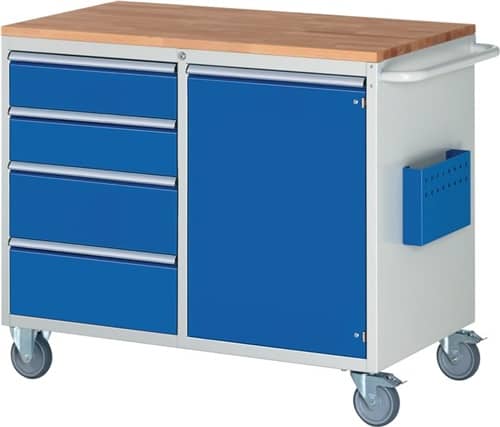 RAU Werkstattwagen Buchenplatte H975xB1145xT650mm lichtgrau/enzianblau 2x50,2x210mm
