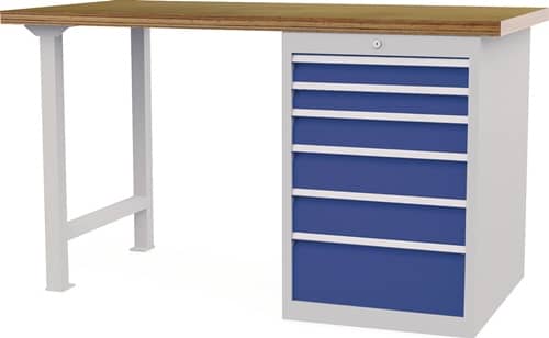 Nordwest Werkbank B1500xT750xH859mm Buche-Multiplex lichtgrau/signalblau 6Schubl.