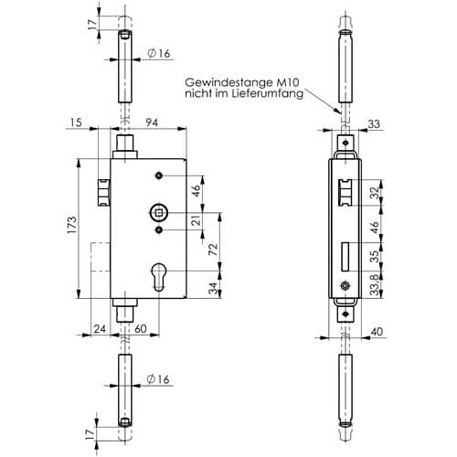 AMF Schlosskasten 140UMV DIN L/R Maß A40xB94xC173mm Dornm.60mm AMF
