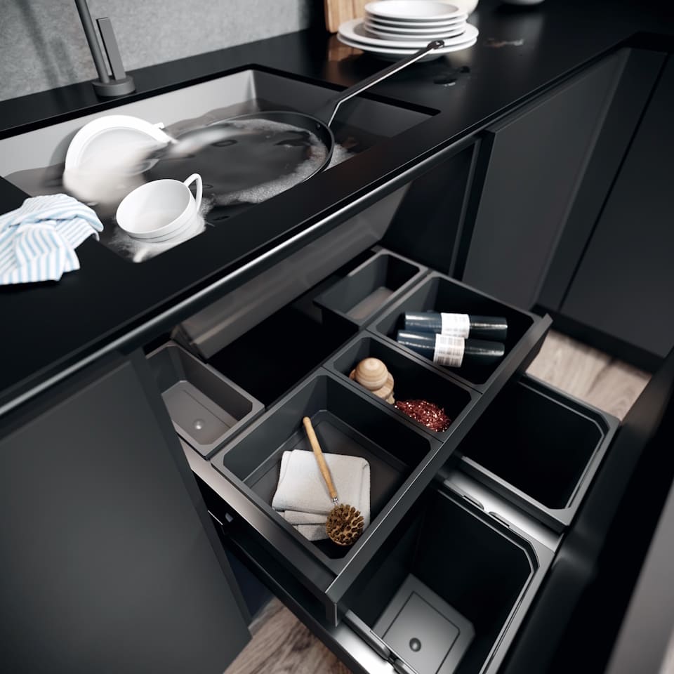 Siphonauszug/Orga.schublade, ENVI-Drawer, 900er, 2x1,2/2x2,7 l, lavagrau Vauth Sagel