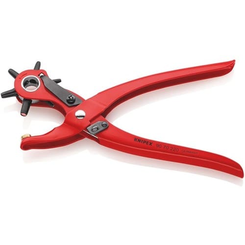 KNIPEX Revolverlochzange Gesamt-L.220mm Öffnungsf.2/2,5/3/3,5/4 u.5mm rot pulv.KNIPEX