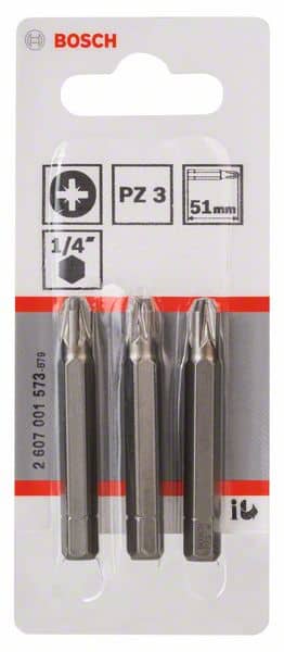 BOSCH Schrauberbit Extra-Hart PZ 3, 51 mm, 3er-Pack