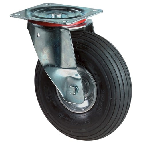 BS ROLLEN Luftrad D.200mm Trgf.75kg Lenkrolle m.Platte Rillenprofil BS ROLLEN