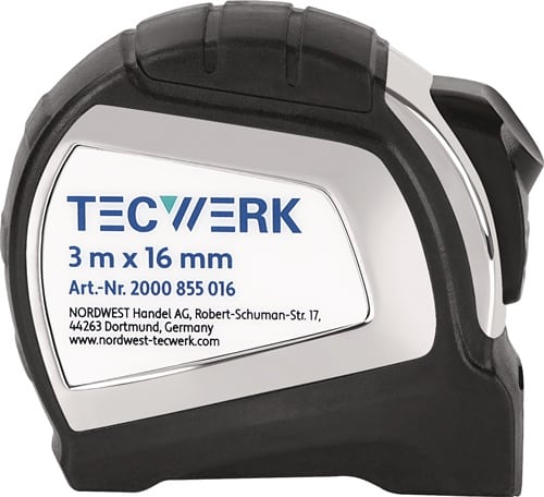 TECWERK Taschenrollbandmaß L.3m B.16mm mm/cm EG II 2K Automatic TECWERK