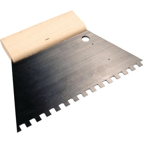 HAROMAC Kleberspachtel L.180mm B.180mm Zahn 8x8mm rostfr.VA C4 Buchenholzgriff HAROMAC