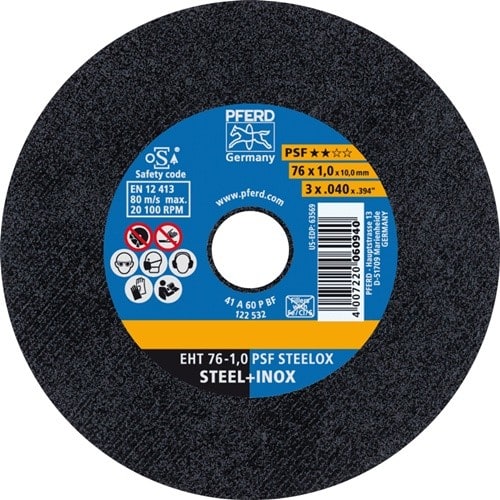 PFERD TOOLS Trennscheibe PSF STEELOX D.76mm Scheibenstärke 1mm ger.Korund A Bohr.10mm PFERD