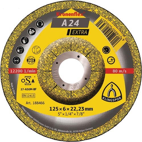 KLINGSPOR Schruppscheibe A 24 Extra D115xS6mm gekr.STA Bohr.22,23mm KLINGSPOR