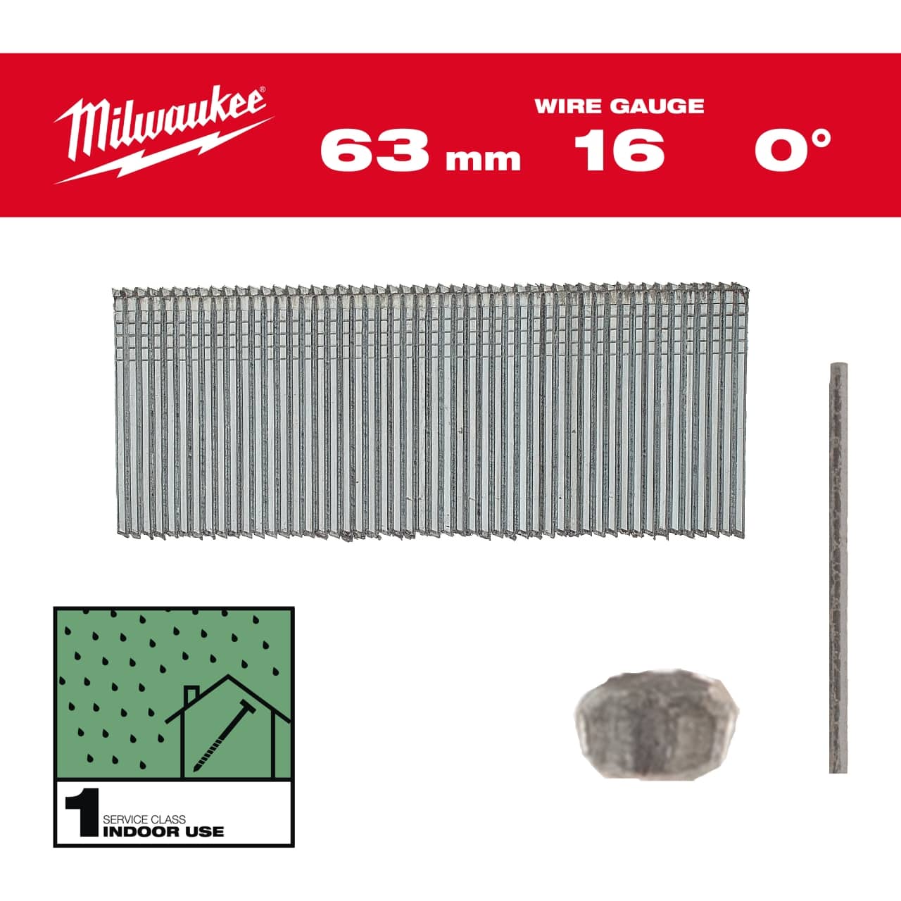 MILWAUKEE 2,8 x 63 mm verzinkt, 0° Stauchkopf-Nägel 16 Gauge für M18 FN16GS