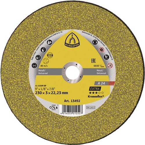 KLINGSPOR Trennscheibe A 24 Extra D230x3mm ger.STA Bohr.22,23mm KLINGSPOR
