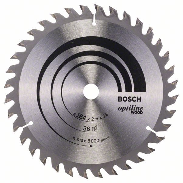 BOSCH Kreissägeblatt Optiline Wood für Handkreissägen, 184 x 16 x 2,6 mm, 36