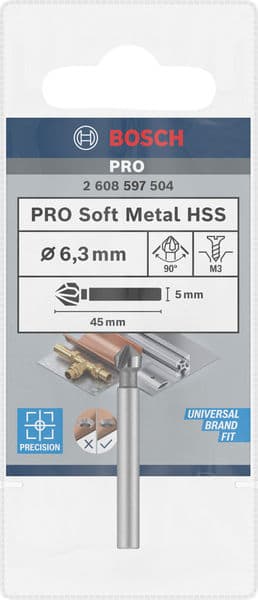 BOSCH Kegelsenker mit zylindrischem Schaft, 6,3, M 3, 45 mm, 5 mm