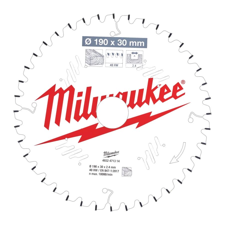 MILWAUKEE 190/30 mm Z40 Wechselzahn negativ Sägeblatt Holz für Kapp- und Gehrungssägen