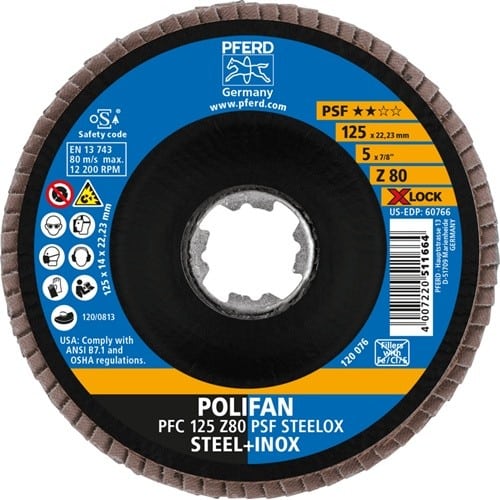 PFERD TOOLS Fächerscheibe X-LOCK PSF Z STEELOX D.125mm K.80 kon.INOX ZK Z PFERD
