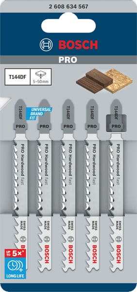 BOSCH Stichsägeblatt T 144 DF Speed for Hard Wood, 5er-Pack