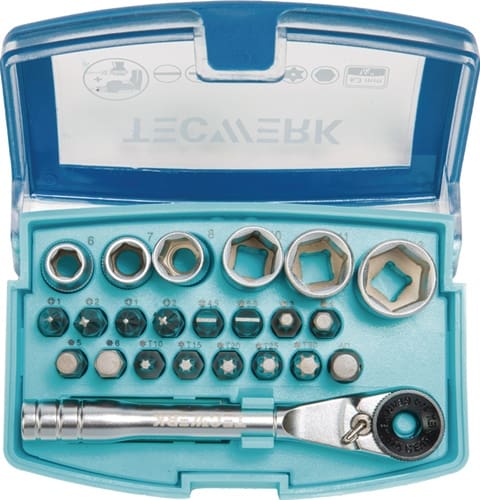 TECWERK Bit-/Steckschlüsselset 24-tlg.Schlitz/PH/PZD/T/Knarre/6 Nüsse TECWERK