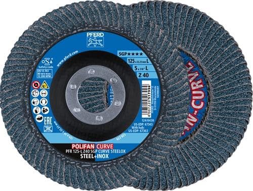 PFERD TOOLS Fächerscheibe POLIFAN Z SGP CURVE STEELOX D.125mm K.40 INOX ZK Ausf.L PFERD