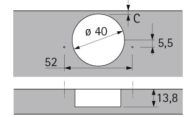 HETTICH Intermat Dicktürscharnier Spezial, Türdicke bis 43 mm (Intermat 9935), vorliegend, Öffnungswinkel 95°, Bohrbild TH 52 x 5,5 mm, zum Anschrauben (-), 73925