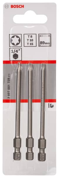 BOSCH Schrauberbit-Set Extra-Hart, 3-teilig, T8, T10, T15, 89 mm