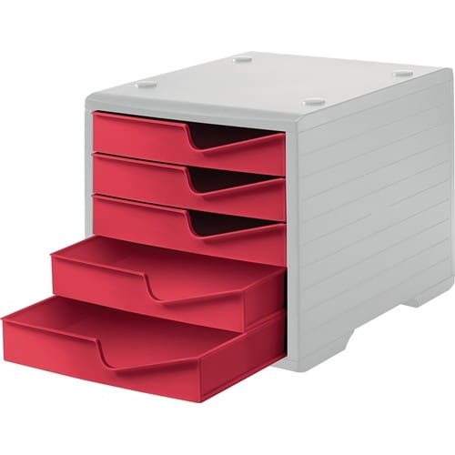 Ablagebox 5 Schubl.grau/cranberry Polystyrol H255xB270xT340mm STYRO