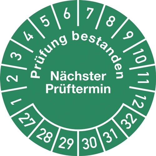 Nordwest Mehrjahresprüfplakette D.30mm Prüfung bestanden 27-32 Folie Btl.a 100 St.