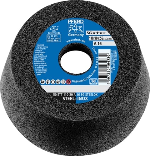 PFERD TOOLS Schleiftopf ETT SG STEELOX 110/55mm INOX u.STA 16 Bohr.22,23mm PFERD