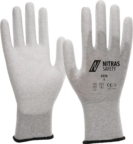 NITRAS Handschuhe 6230 Gr.9 grau/weiß EN 388,EN 16350 PSA II 12 NITRAS SAFETY