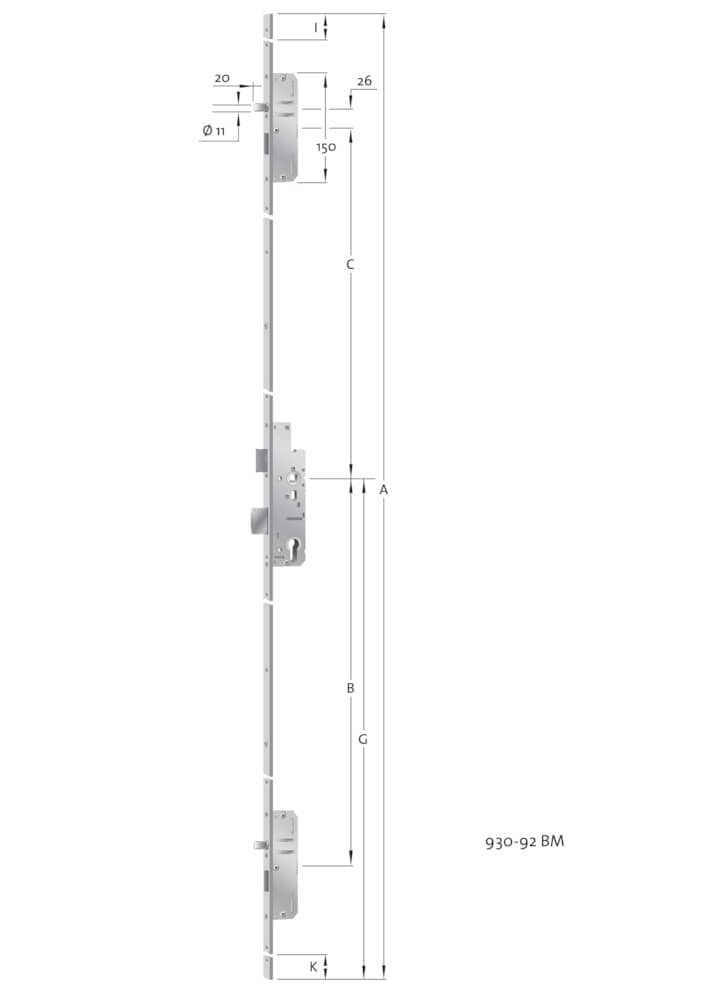 KFV Panik-Mehrfachverriegelung für einflügelige Türe MFP EP930ESL 9/92 mm, kantig, Edelstahl