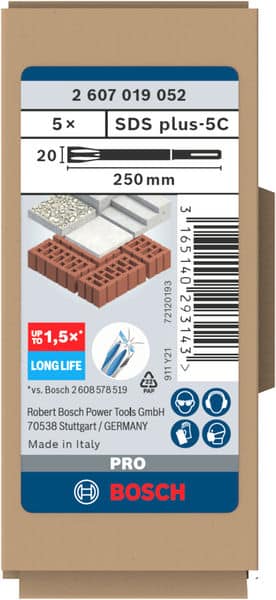 BOSCH Flachmeißel mit SDS plus-Aufnahme, 250 x 20 mm, Long Life, 5er-Pack