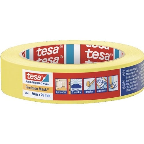 TESA Präzisionskrepp 4334 glatt gelb L.50m B.25mm Rl.TESA