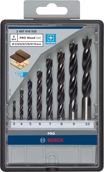 BOSCH Holzspiralbohrer-Set Robust Line, 8-teilig, 3 - 10 mm