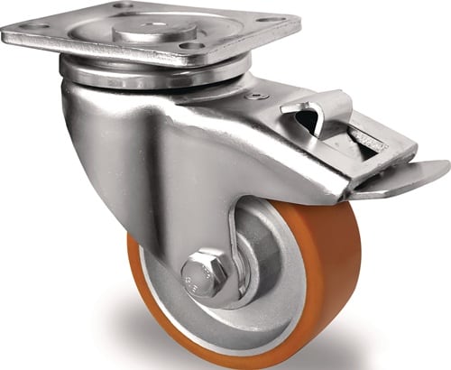 TECWERK Lenkrolle D.100mm Trgf.250kg m.Festst.PU Platte L100xB85mm Rl.braun TECWERK