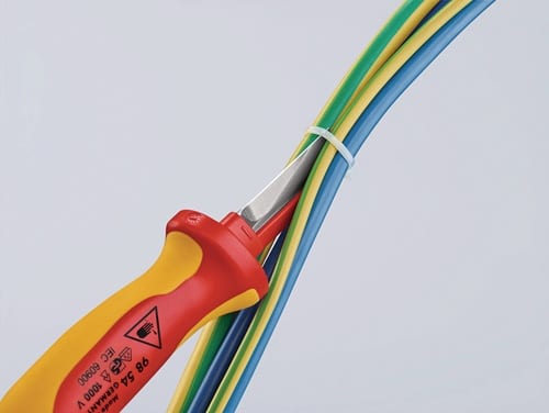 KNIPEX Kabelmesser L.190mm Klingen-L.50mm Klingenrücken m.Ku.-Überzug VDE68g Mehrkompgr