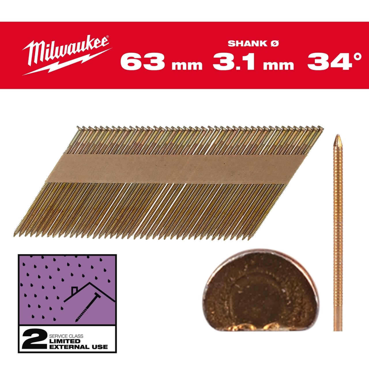7,4 x 3,1 x 63 mm, Ringschaft verzinkt, 34° D-Kopf-Nägel für M18FFN